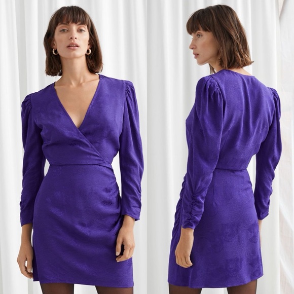 & OTHER STORIES Purple Jacquard Wrap Dress - Picture 3 of 10